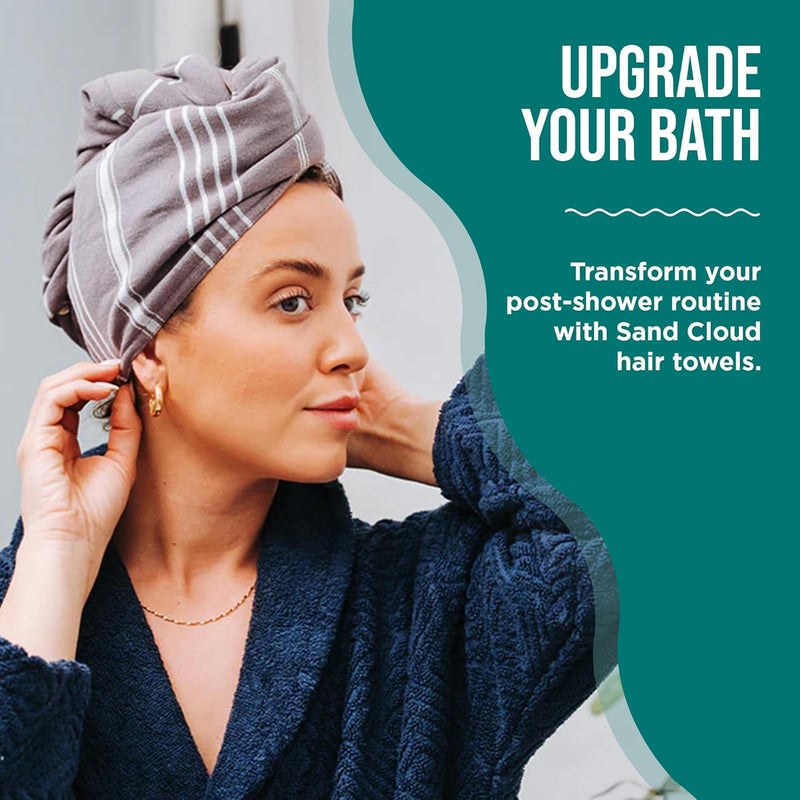Sand Cloud Hair Towel Wrap for Women & Men, (Seaglass, Terra) - 100% Turkish Cotton Quick Hair Drying Towel Wrap - Absorbent Half Terry Weave Hair Plop Head Towel Wrap with Binding Edge - Image 4
